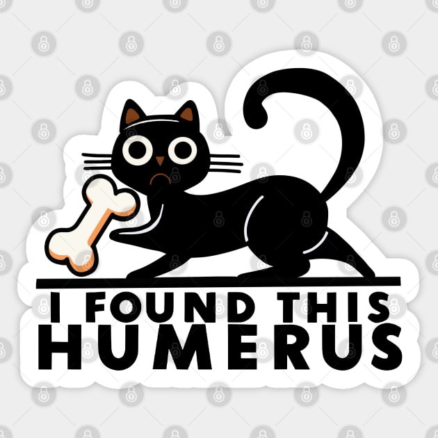 Funny black Cat Holding Human Bone Sticker by fantastico.studio